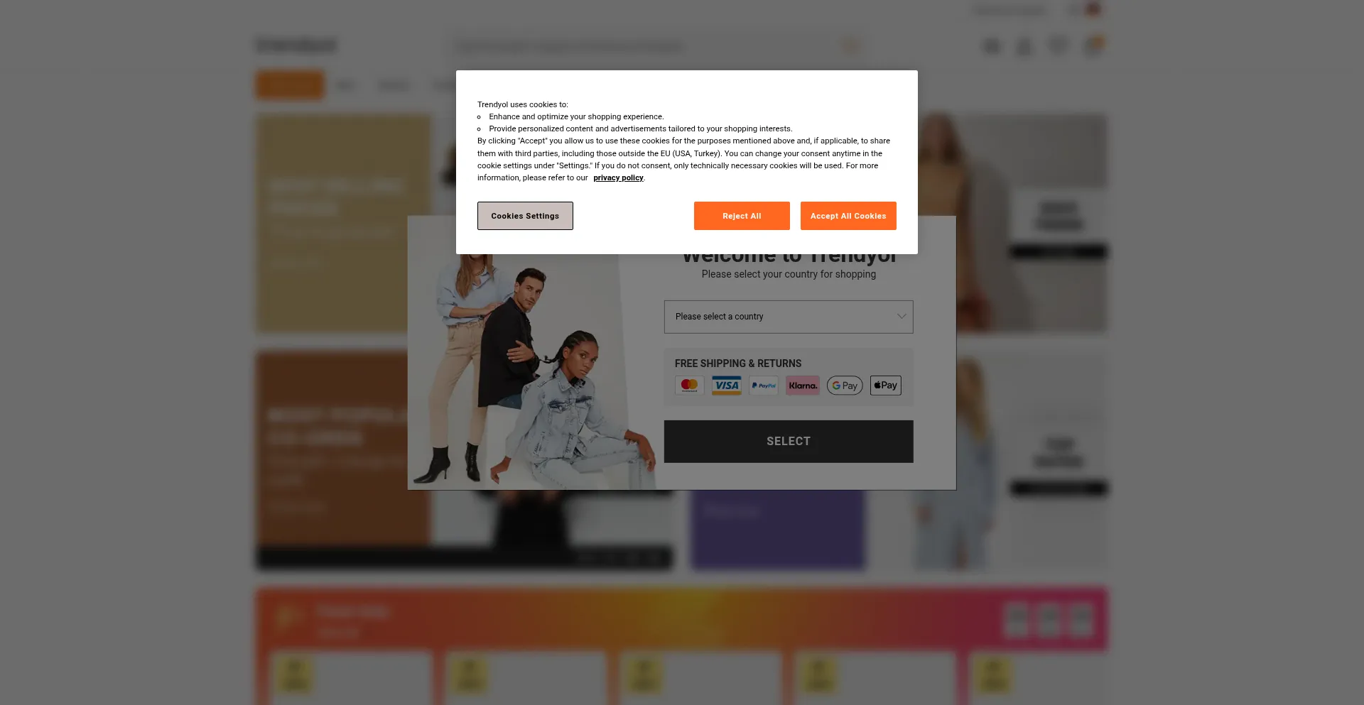 Website screenshot of Trendyol.com