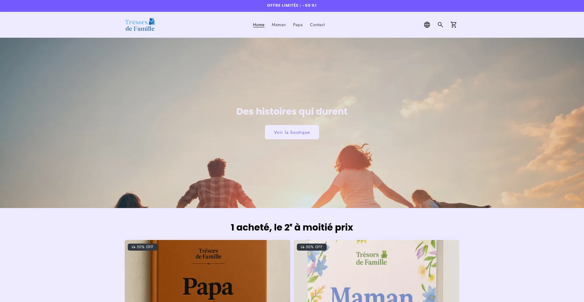 Website screenshot of Tresorsdefamillefr.com