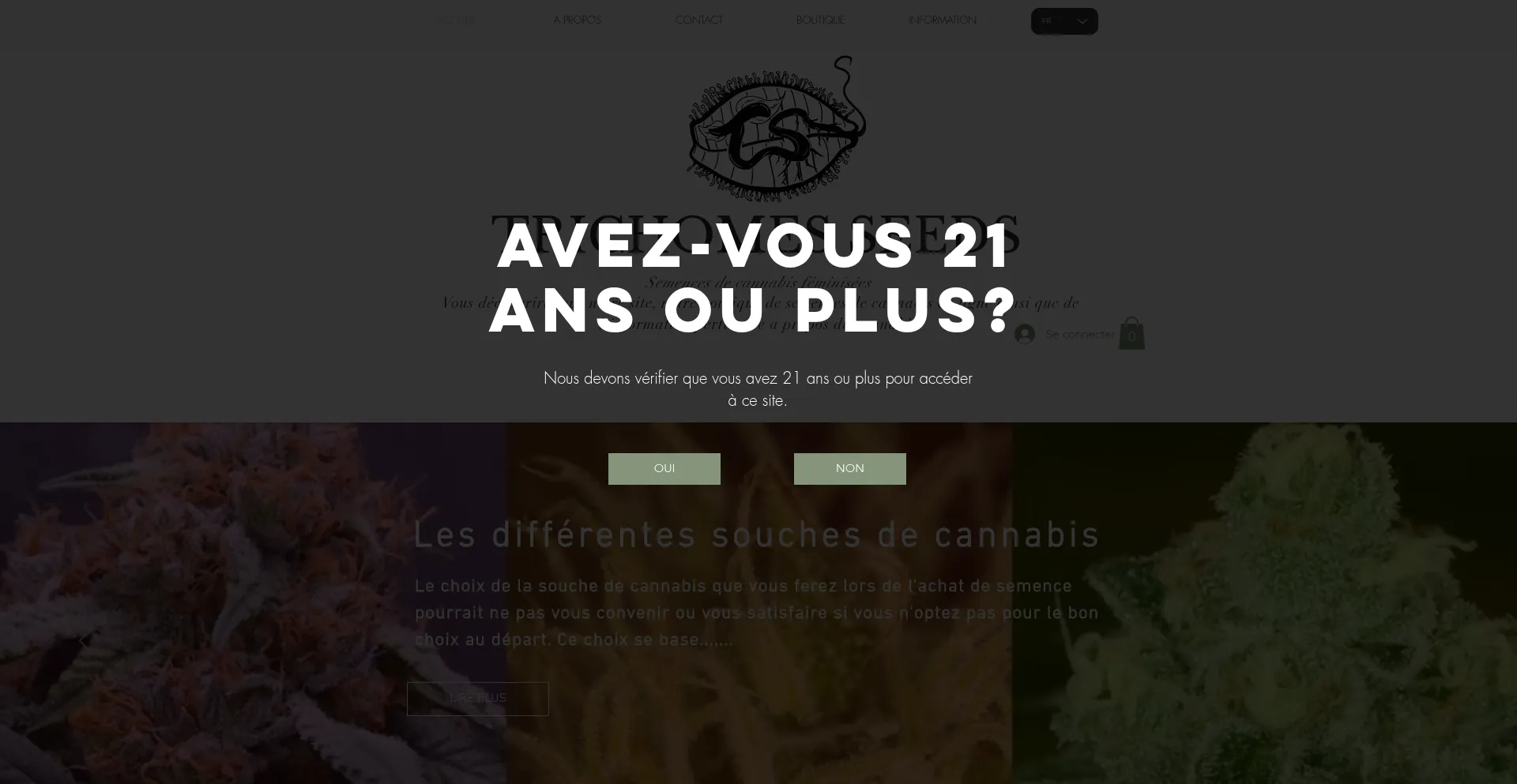 Website screenshot of Trichomesseeds.com