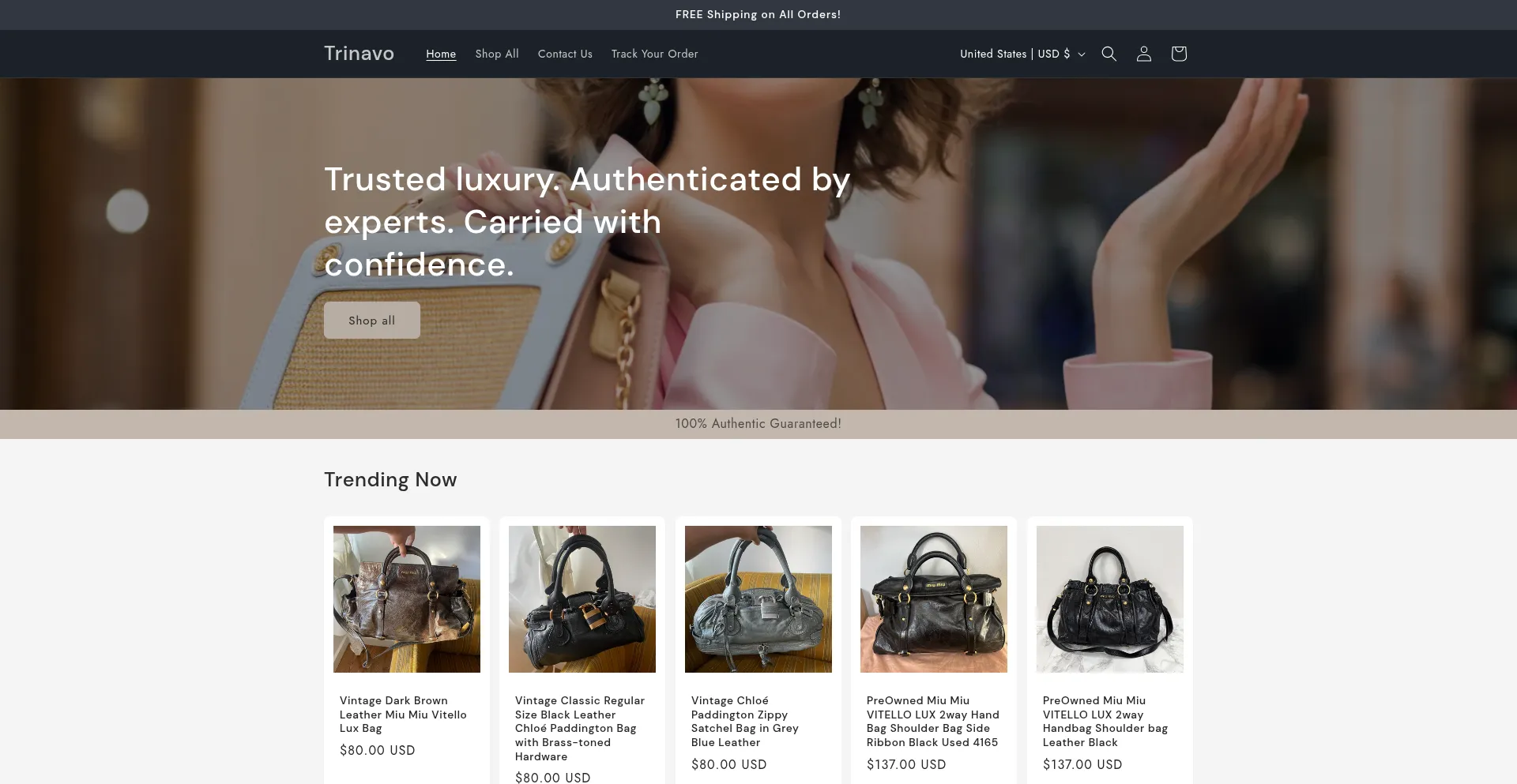 Website screenshot of Trinavo.store