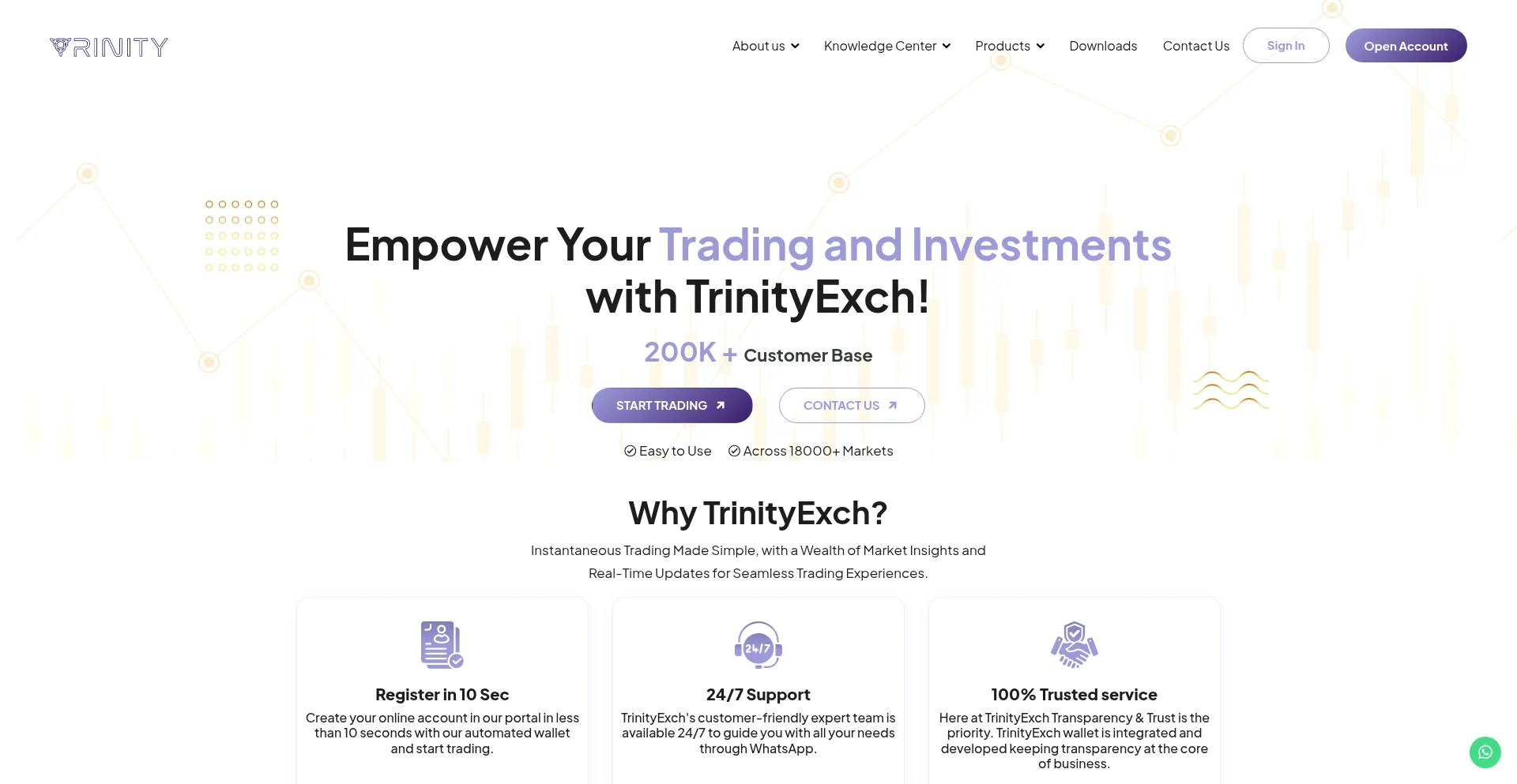Website screenshot of Trinityexch.com