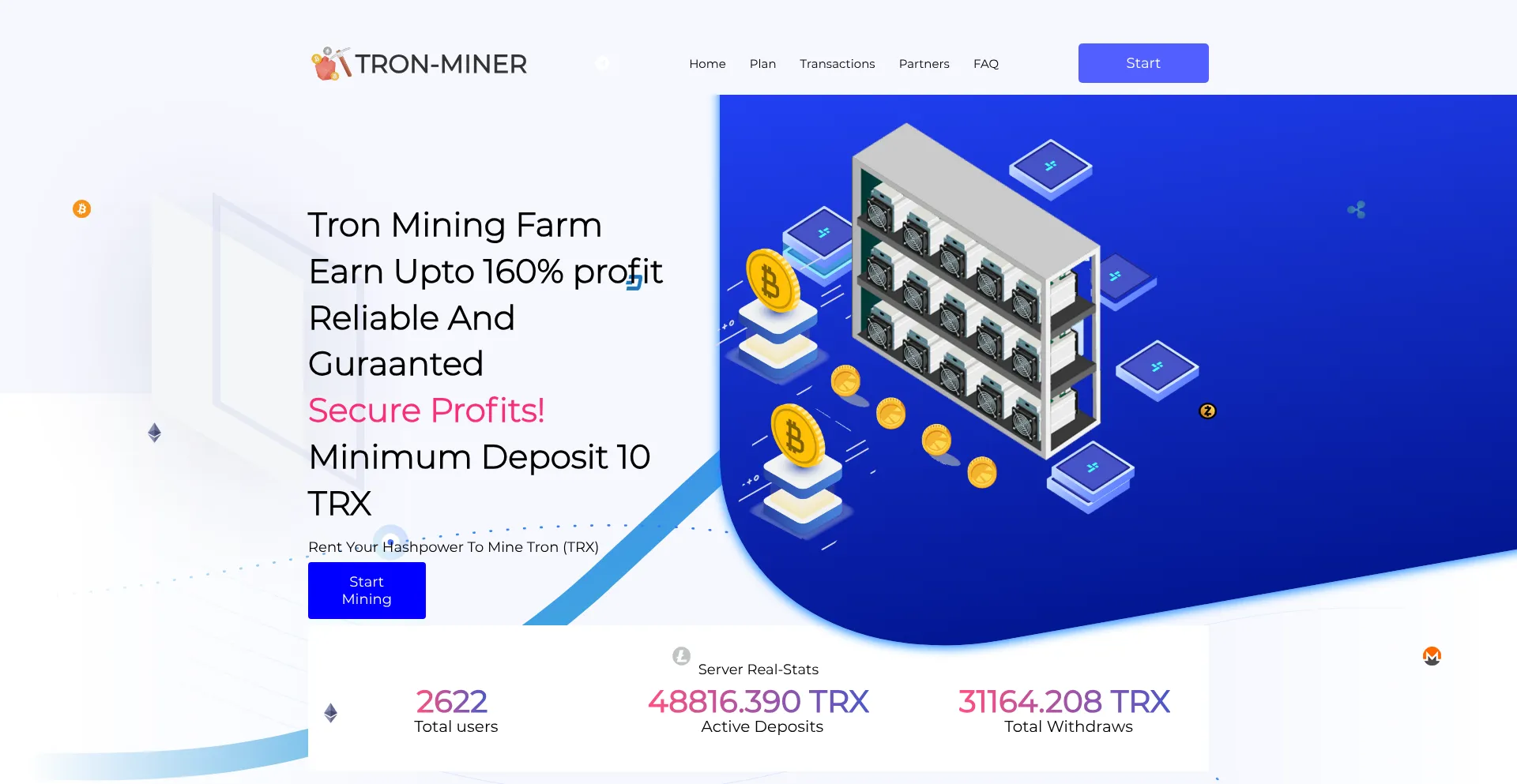 Website screenshot of Tron-miner.vip