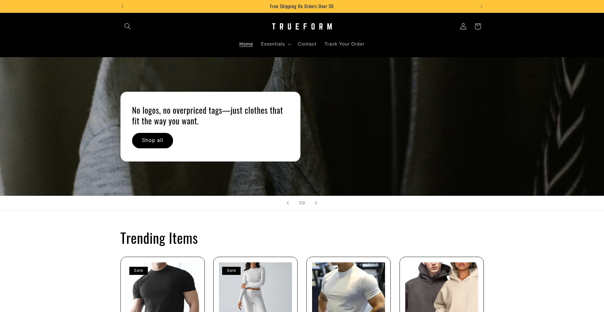Website screenshot of Trueformwear.com
