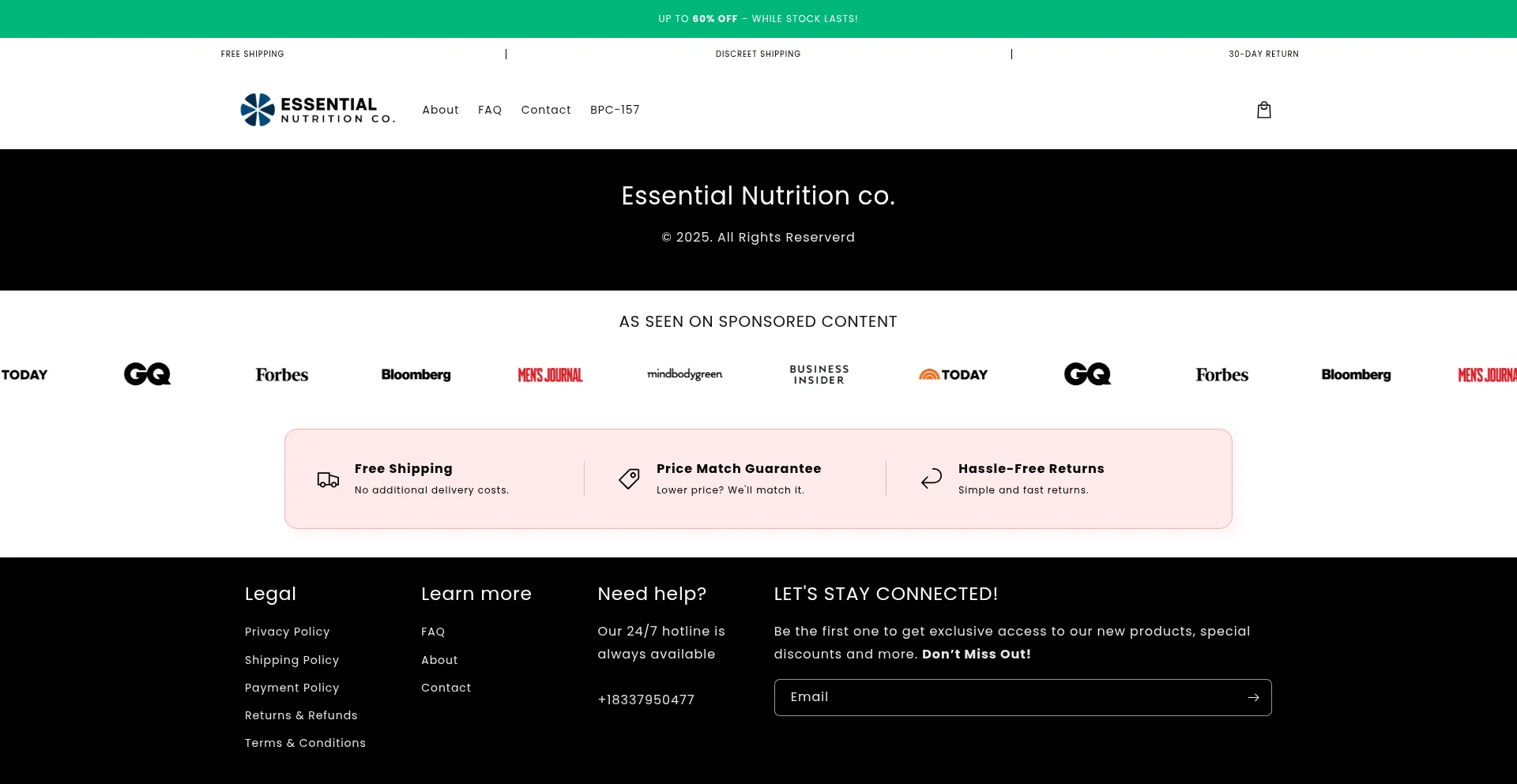 Website screenshot of Tryessentialnutrition.co