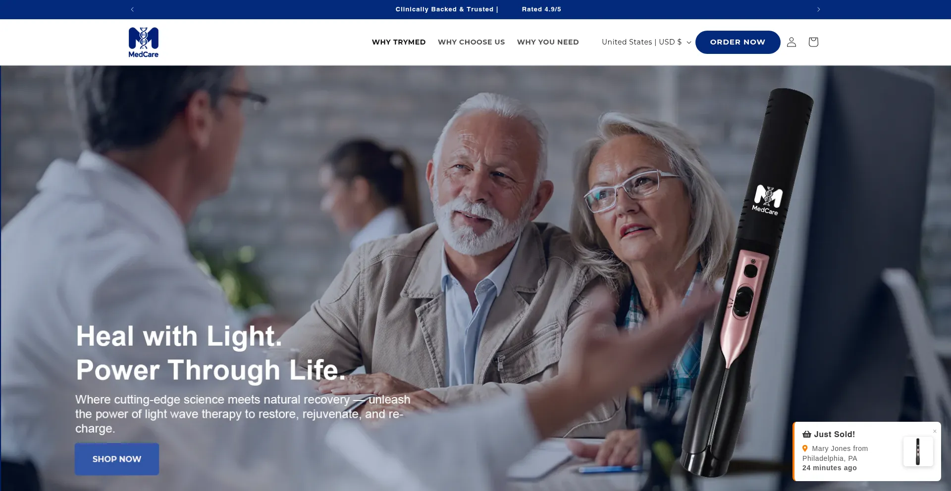 Website screenshot of Trymedcare.com