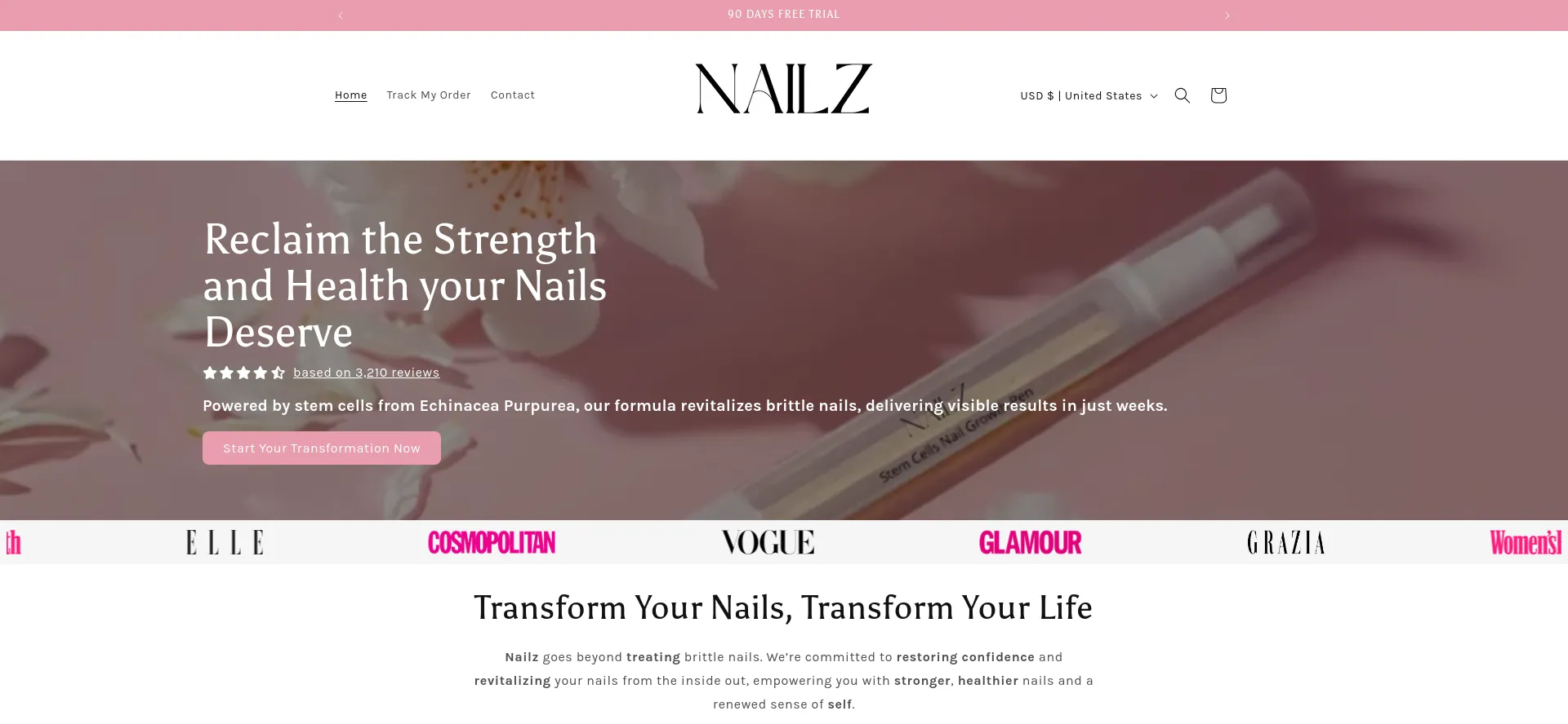 Website screenshot of Trynailz.com