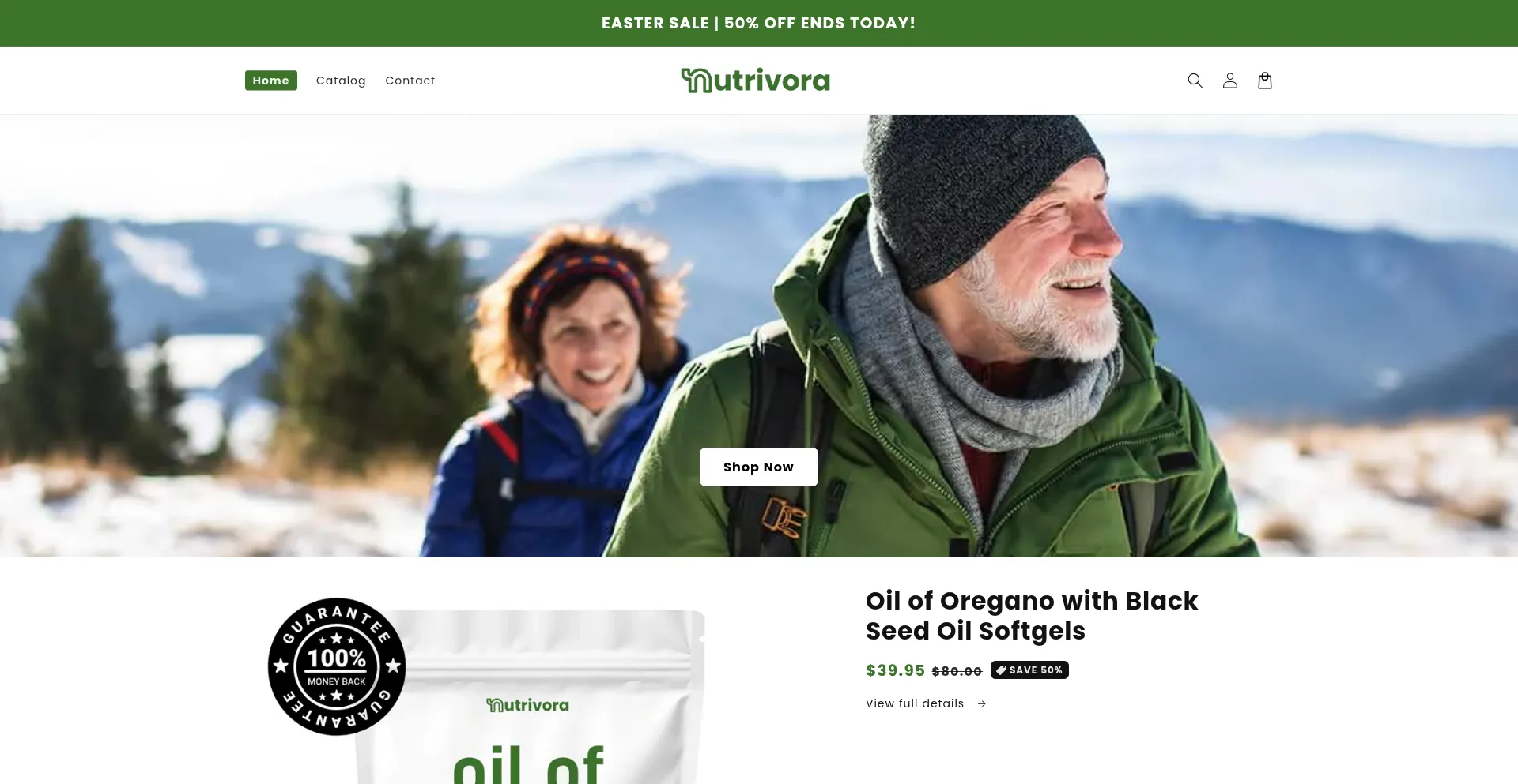 Website screenshot of Trynutrivora.com