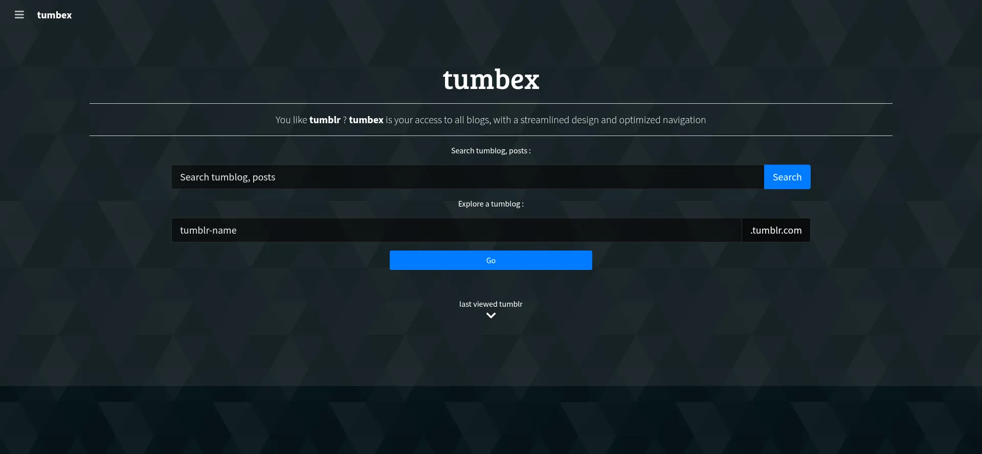 Website screenshot of Tumbex.com