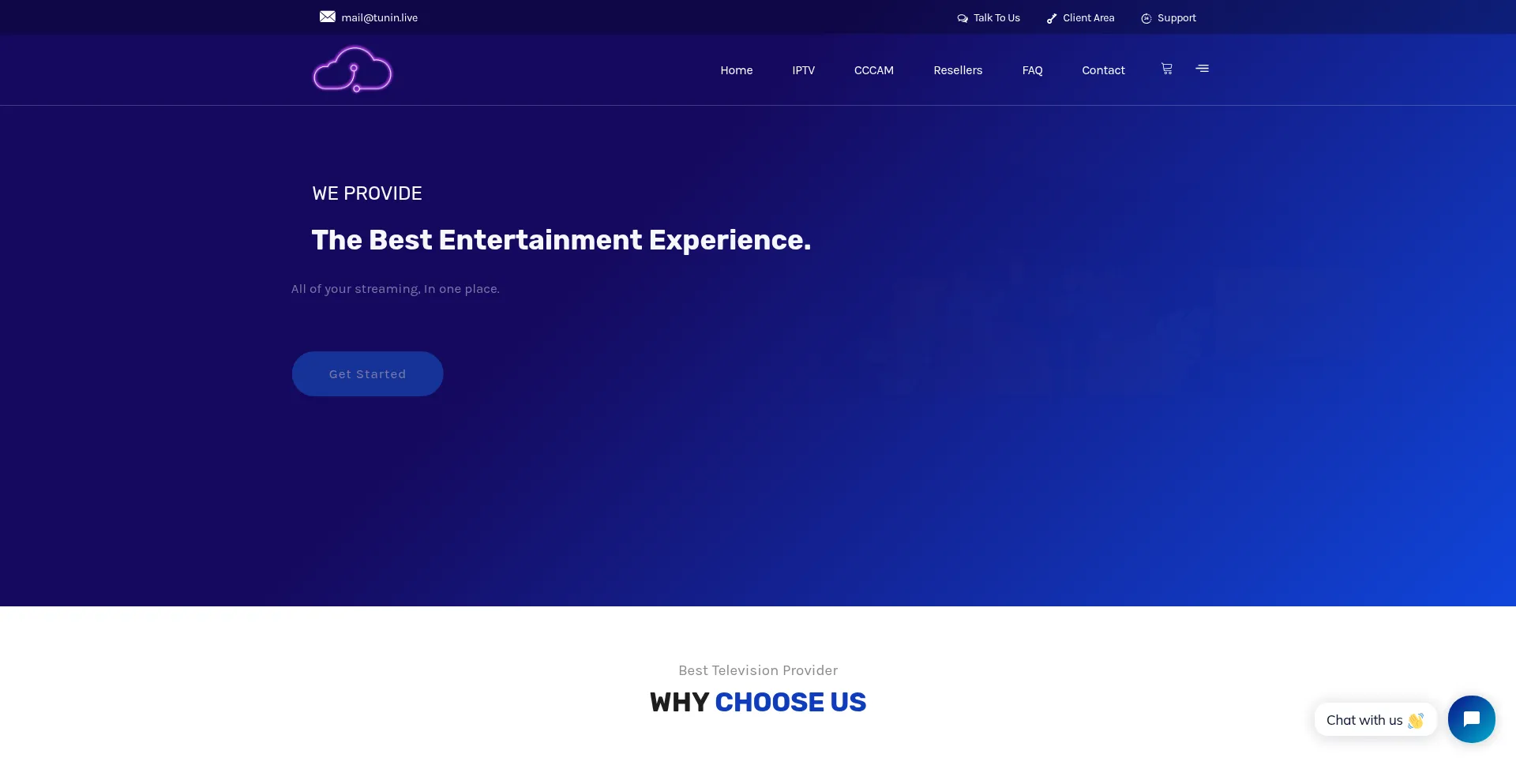 Website screenshot of Tunin.live