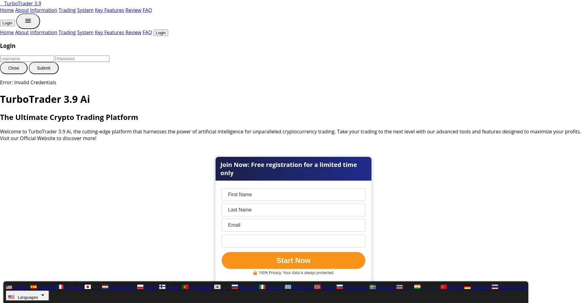 Website screenshot of Turbotraderai.com
