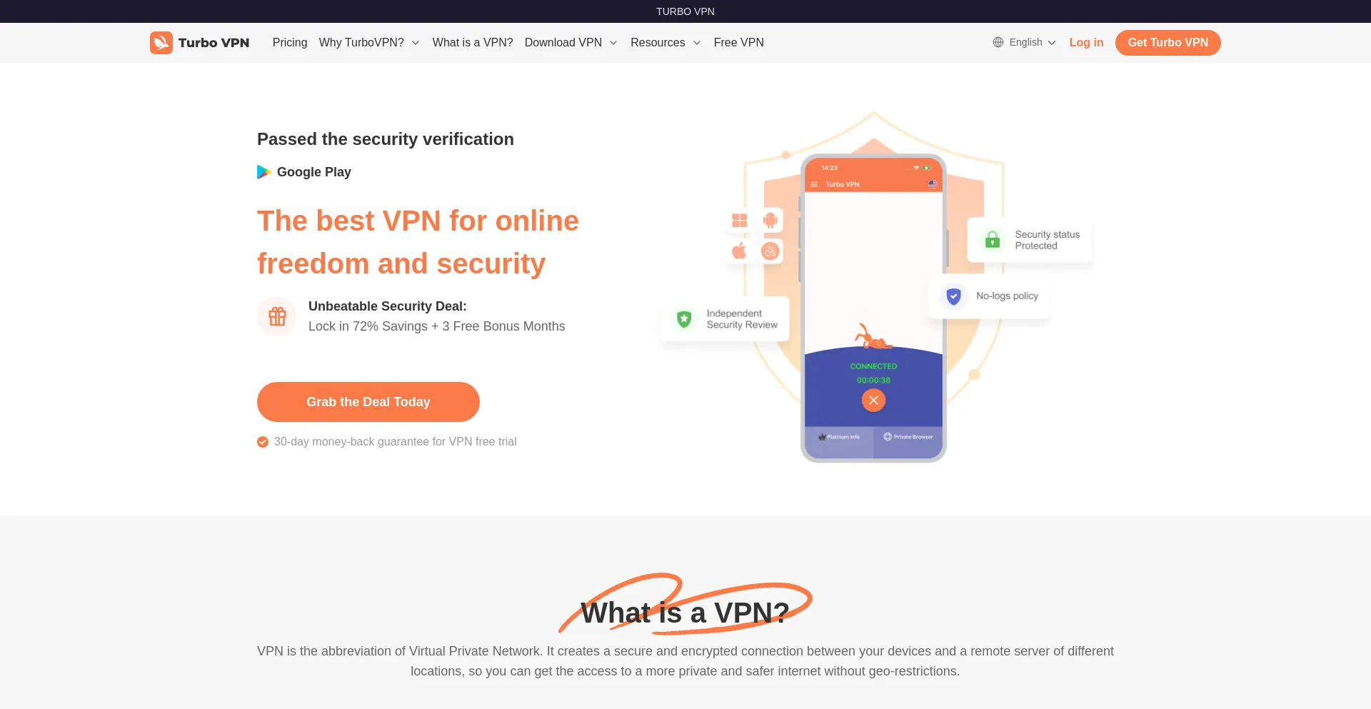 Website screenshot of Turbovpn.com