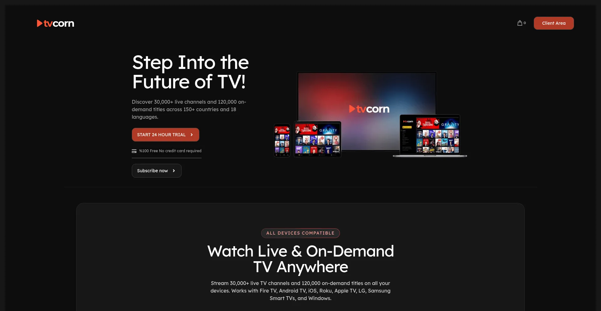 Website screenshot of Tvcorn.com