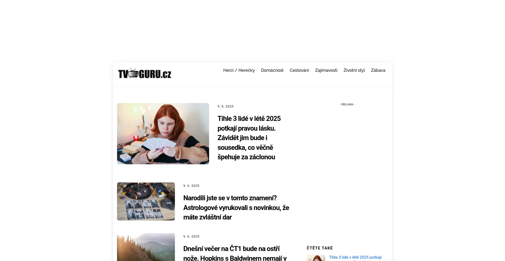 Website screenshot of Tvguru.cz