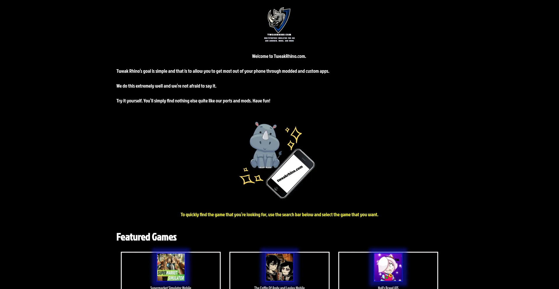 Website screenshot of Tweakrhino.com