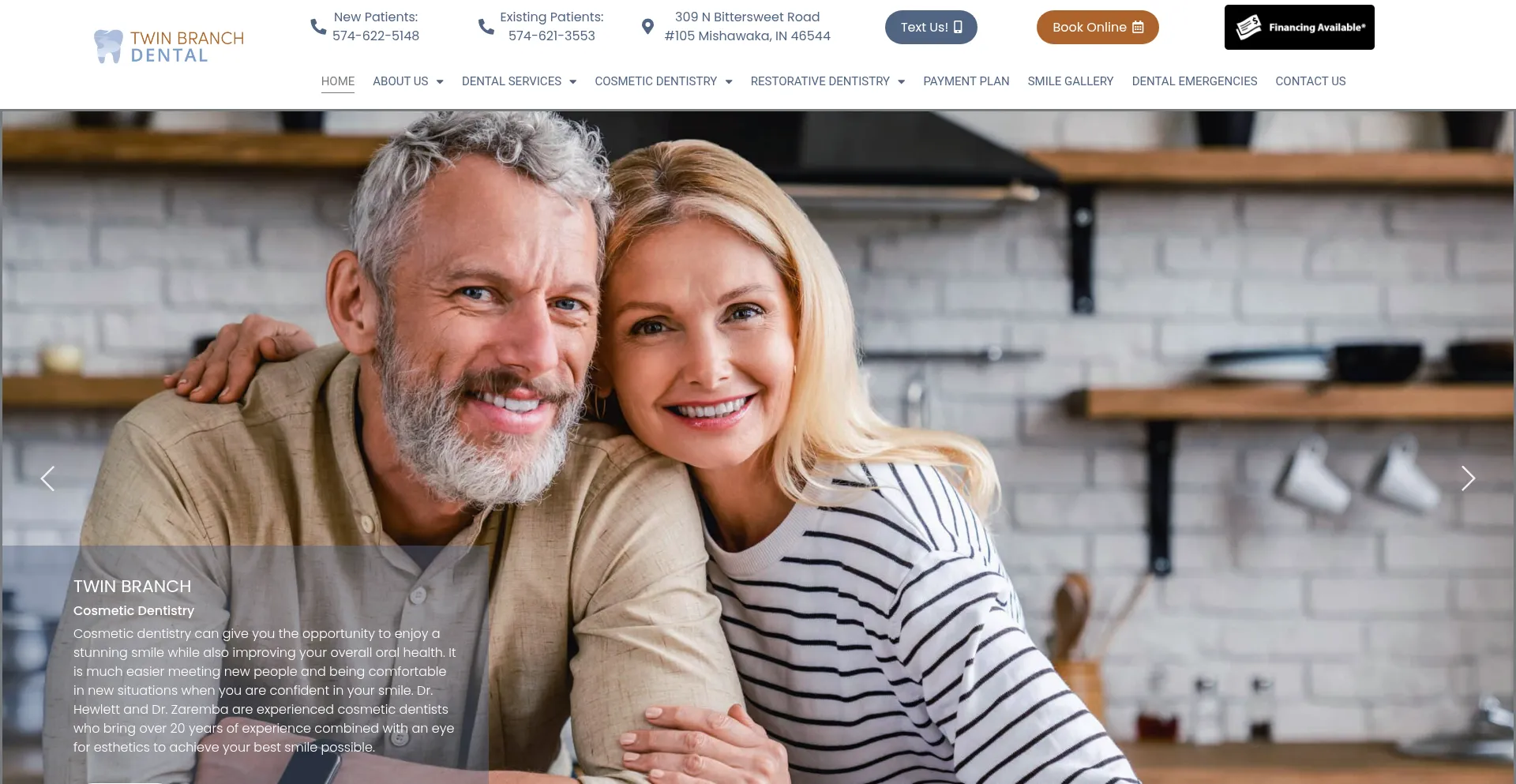 Website screenshot of Twinbranchdental.com
