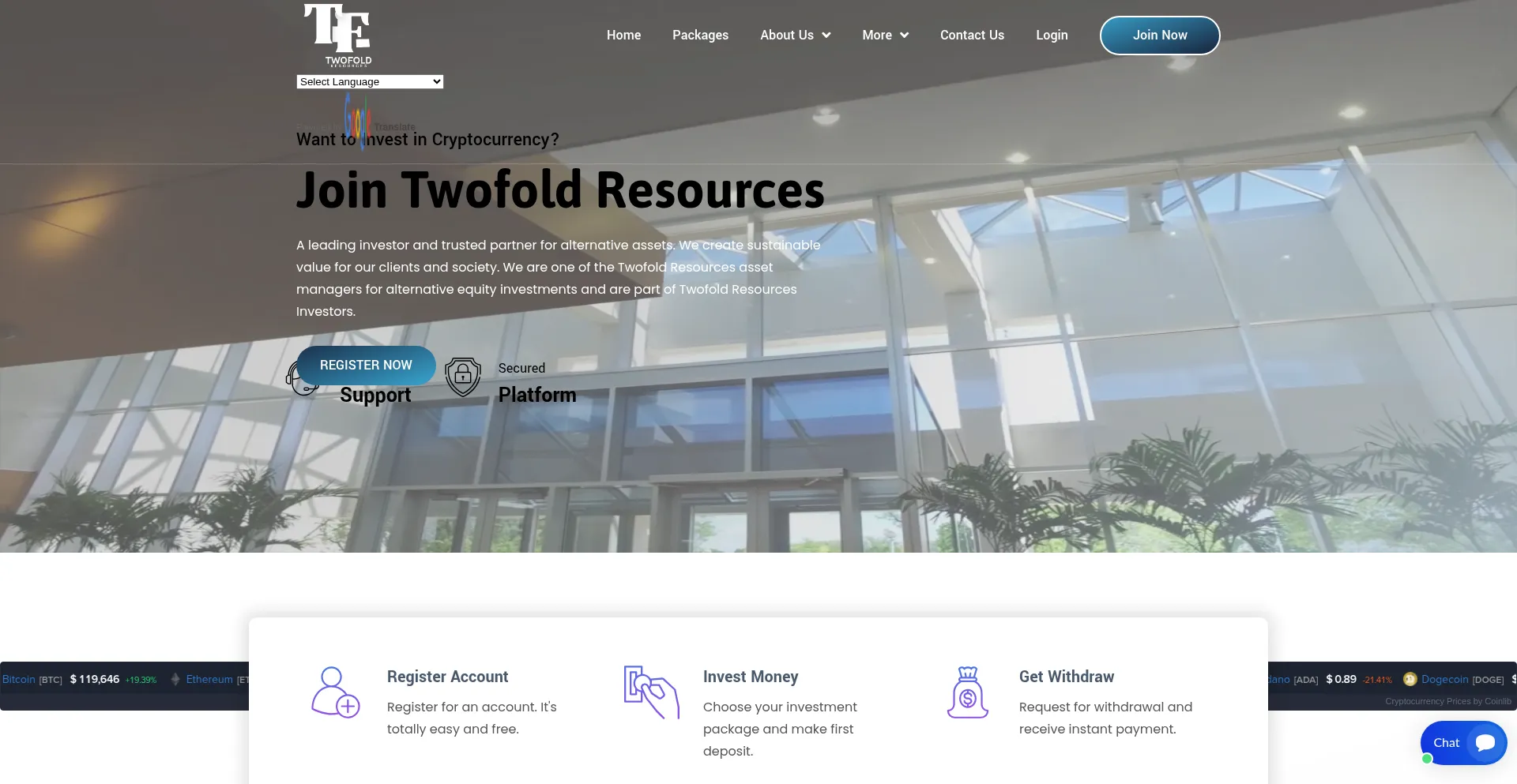 Website screenshot of Twofoldresources.ltd