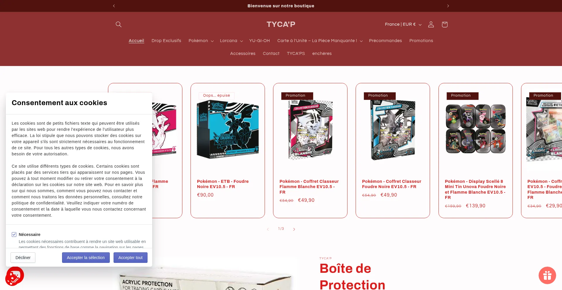 Website screenshot of Tycap-tcg.com