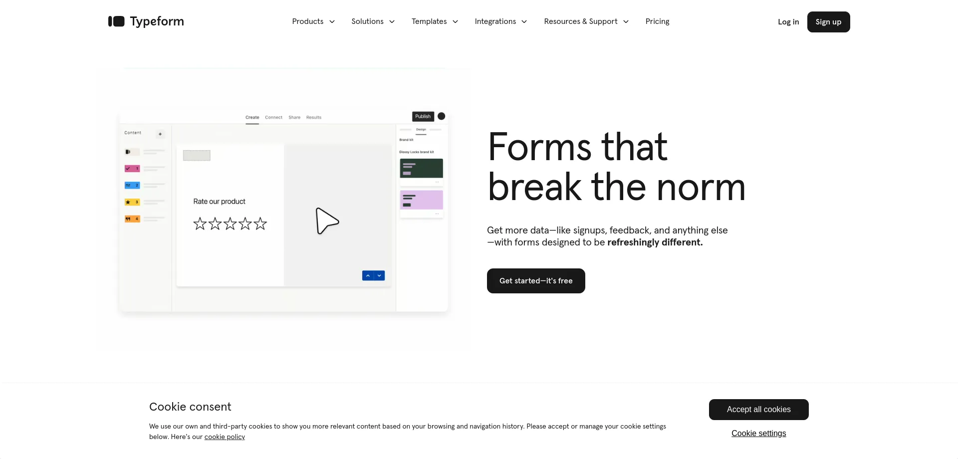 Website screenshot of Typeform.com