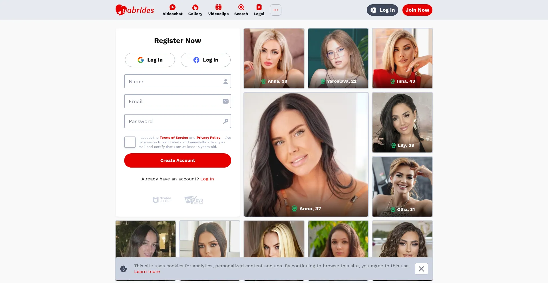 Website screenshot of Uabrides.com