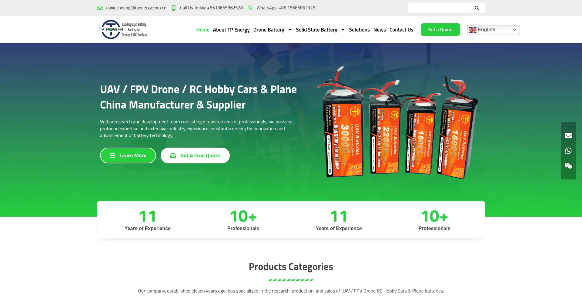Website screenshot of Uavbatteries.com