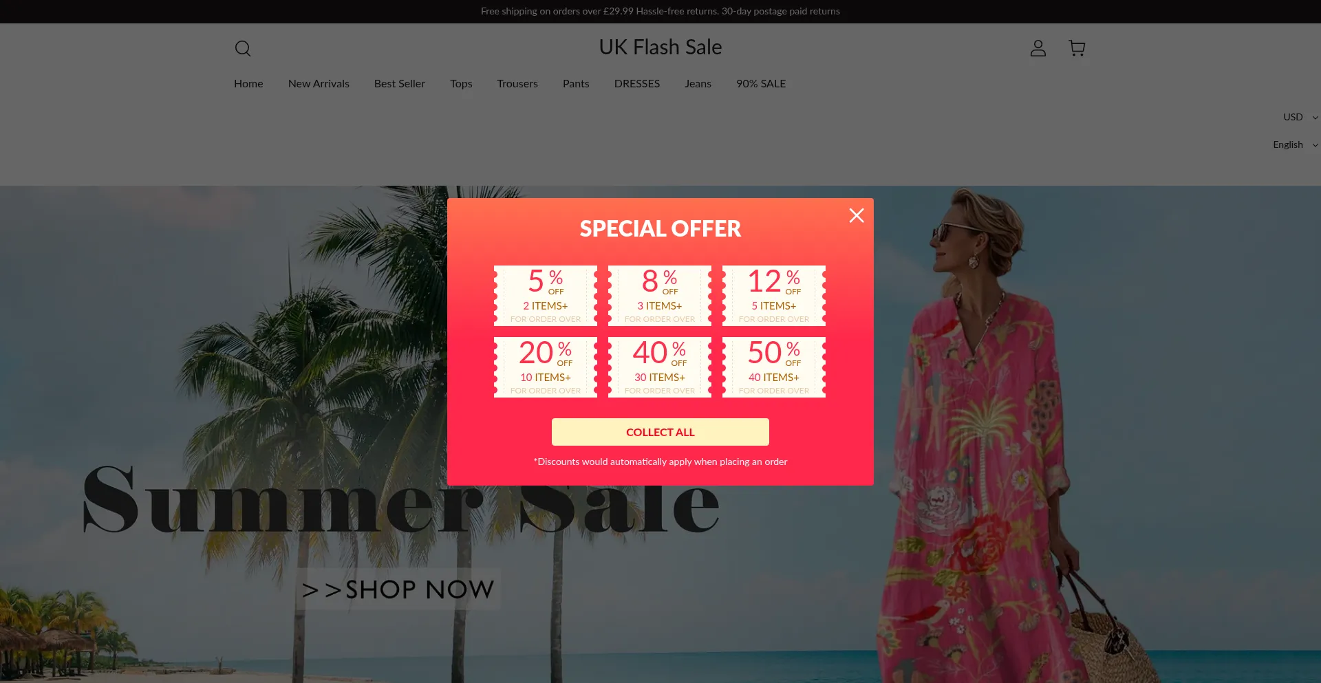 Website screenshot of Uksummersale.com