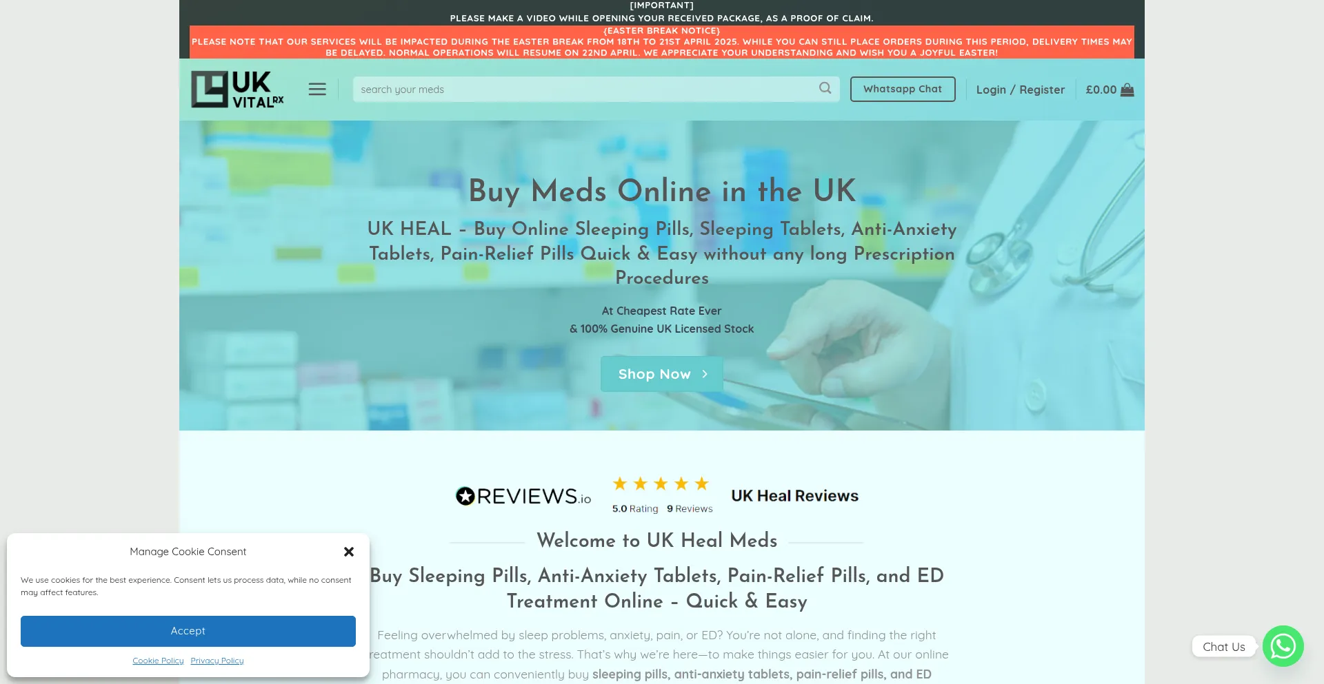 Website screenshot of Ukvitalrx.com