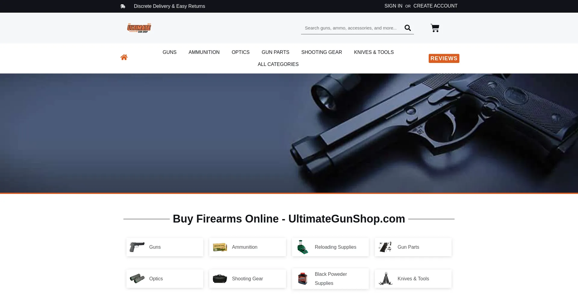 Website screenshot of Ultimategunshop.com