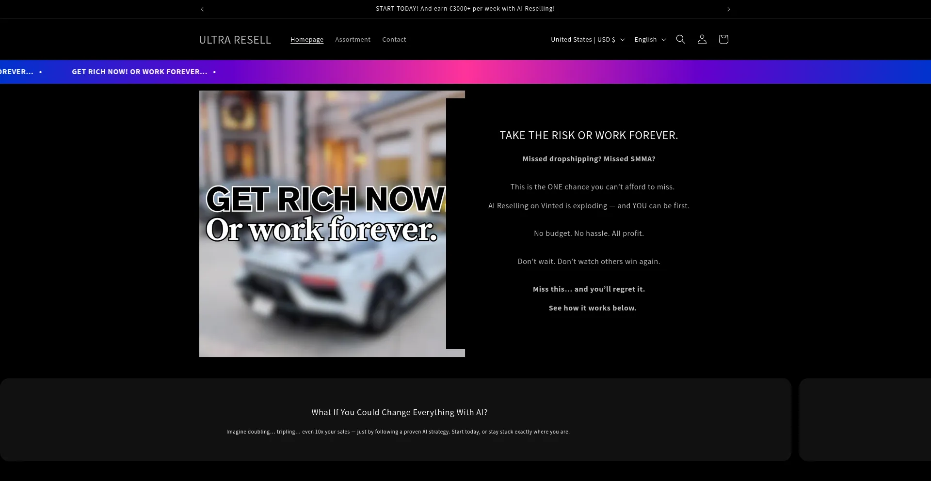Website screenshot of Ultraresellofficial.com