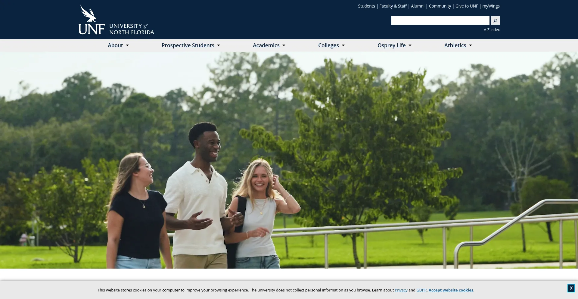 Website screenshot of Unf.edu
