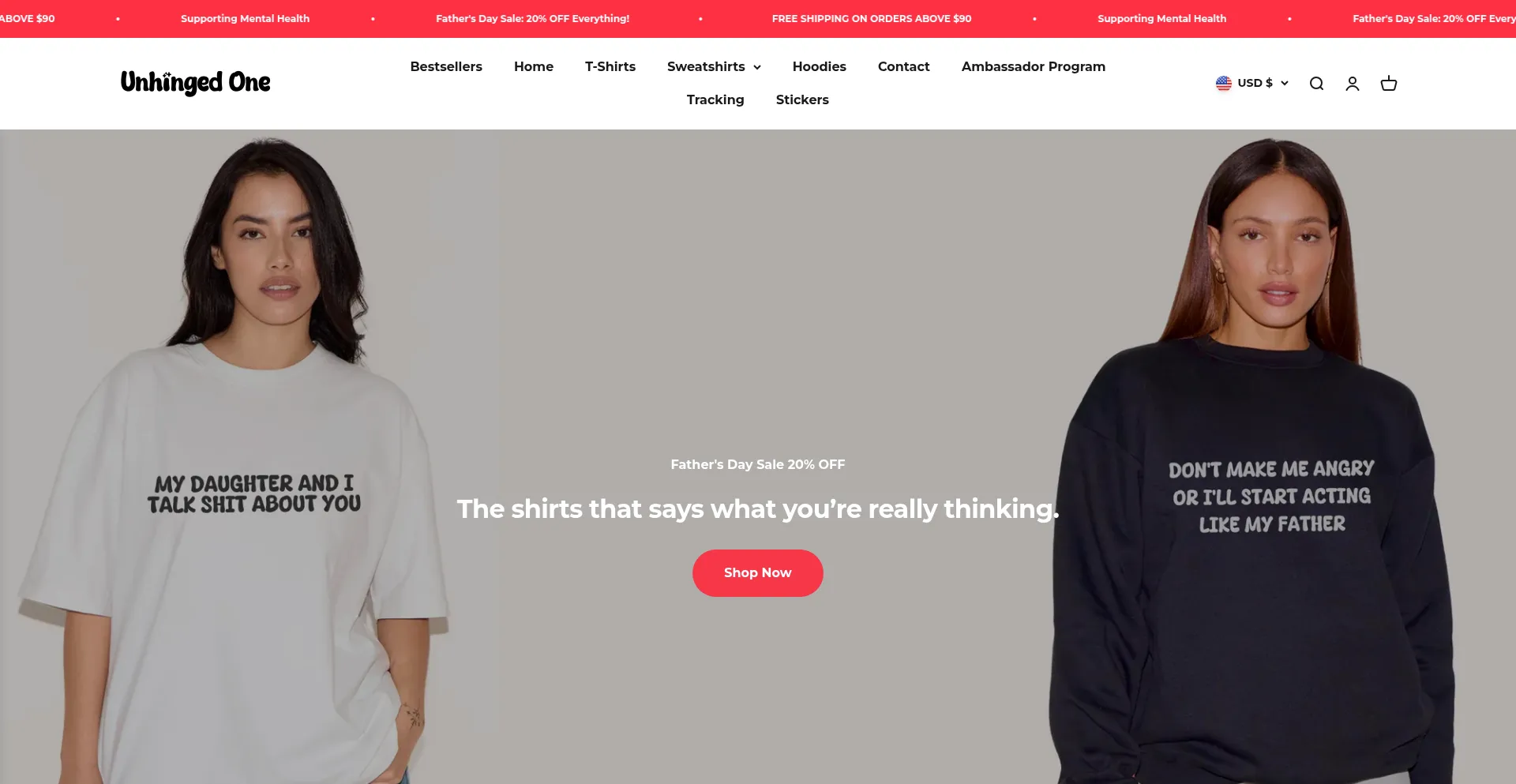 Website screenshot of Unhingedone.com
