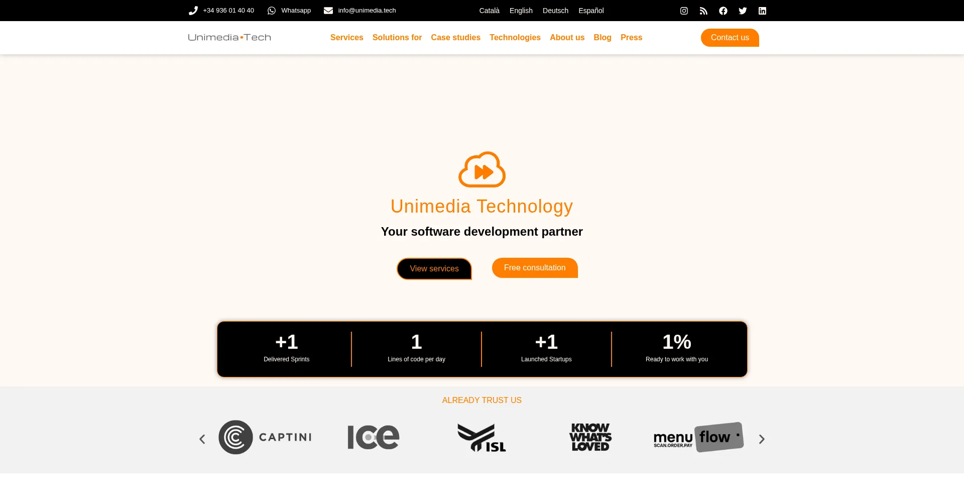 Website screenshot of Unimedia.tech