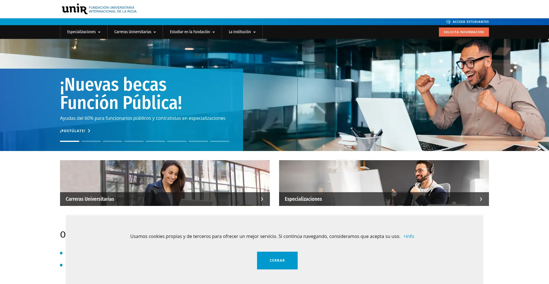 Website screenshot of Unir.edu.co