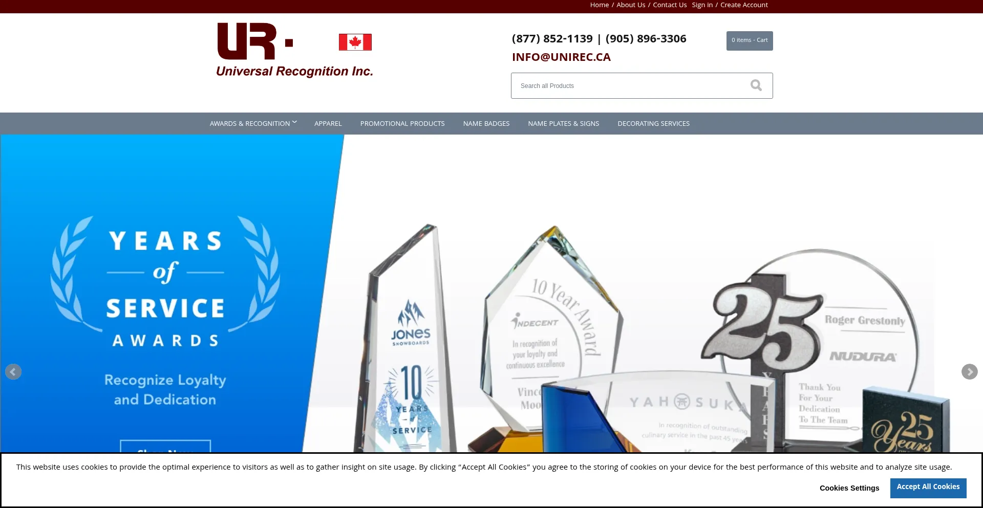 Website screenshot of Unirec.ca