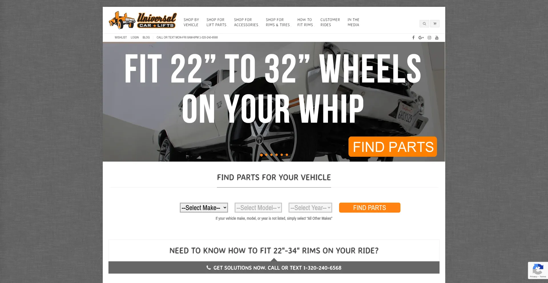 Website screenshot of Universalcarlifts.com