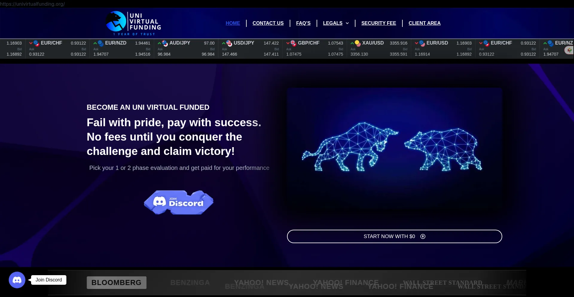 Website screenshot of Univirtualfunding.org