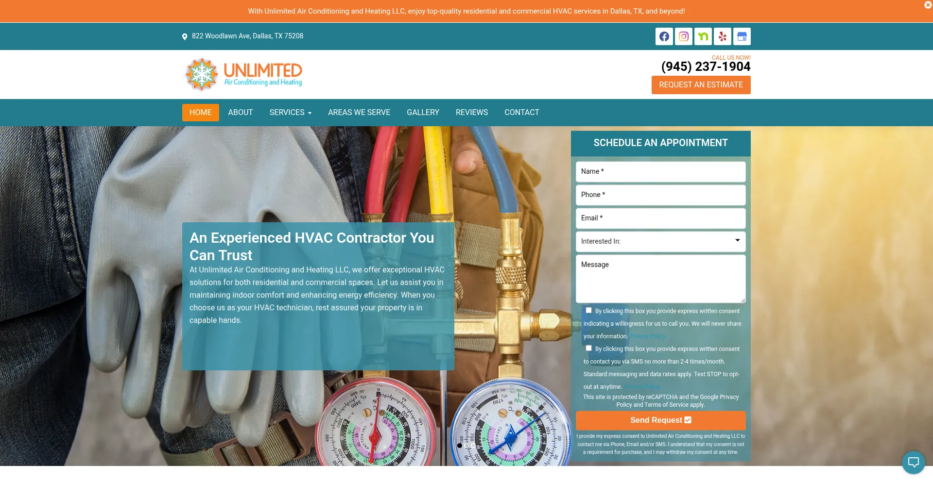 Website screenshot of Unlimitedairandheating.com