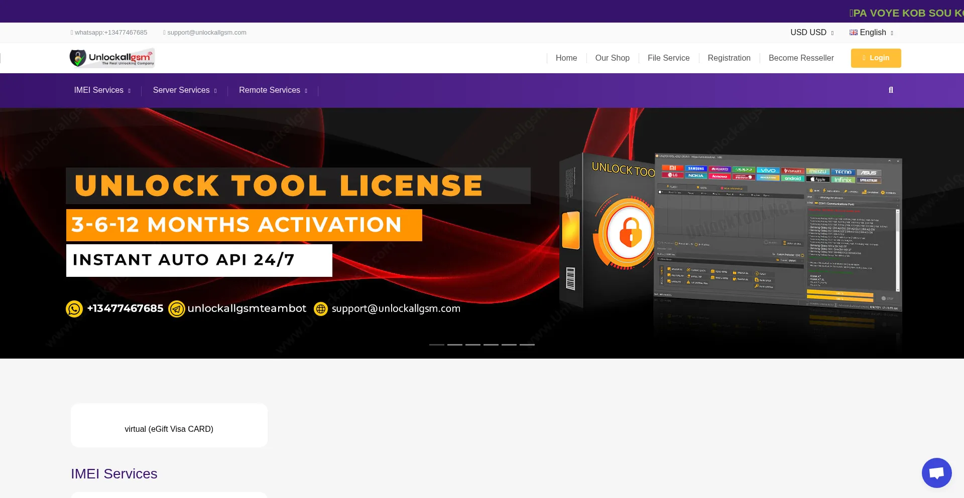 Website screenshot of Unlockallgsm.com
