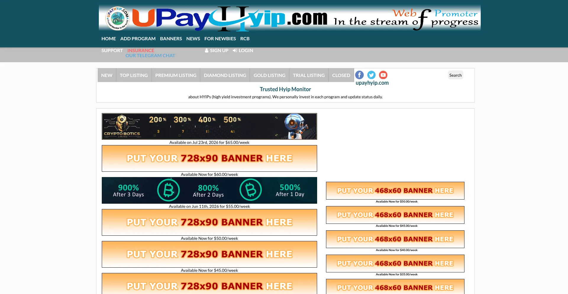 Website screenshot of Upayhyip.com