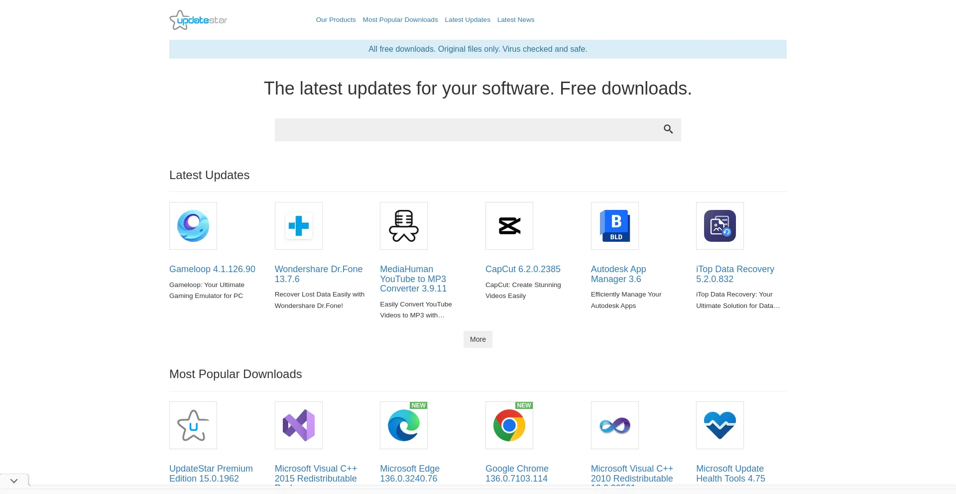 Website screenshot of Updatestar.com