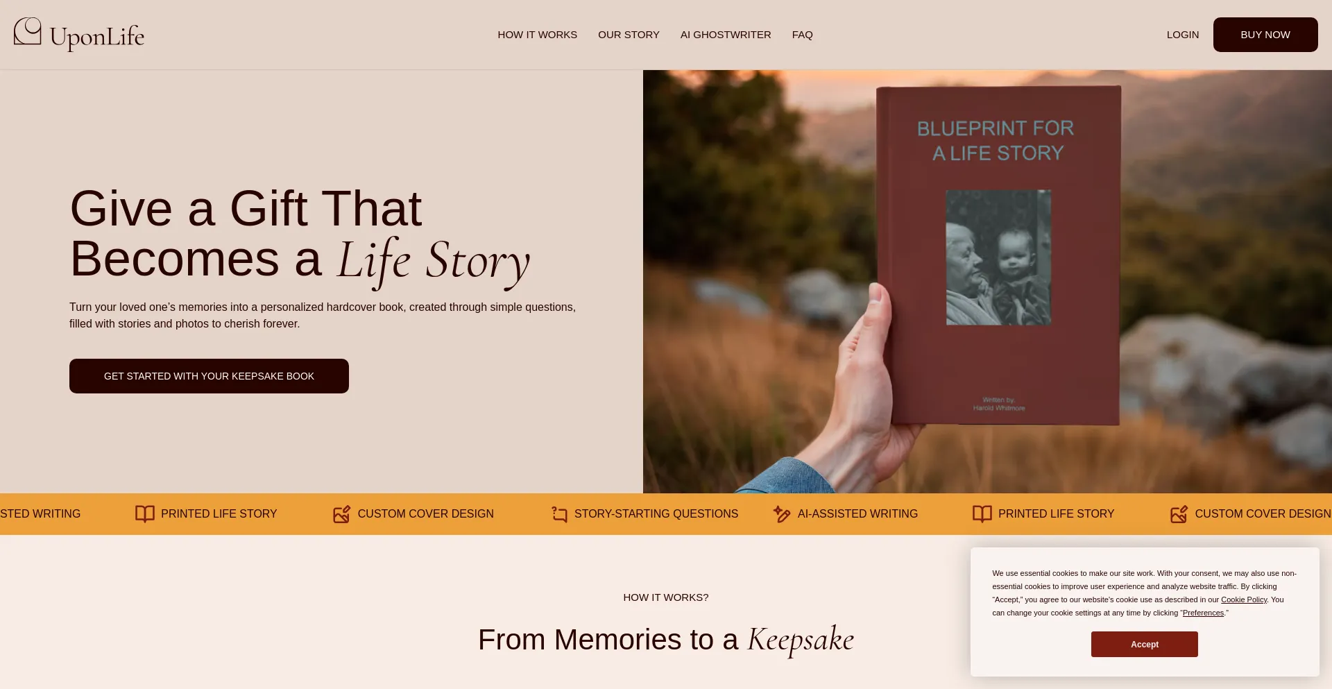 Website screenshot of Uponlifebook.com