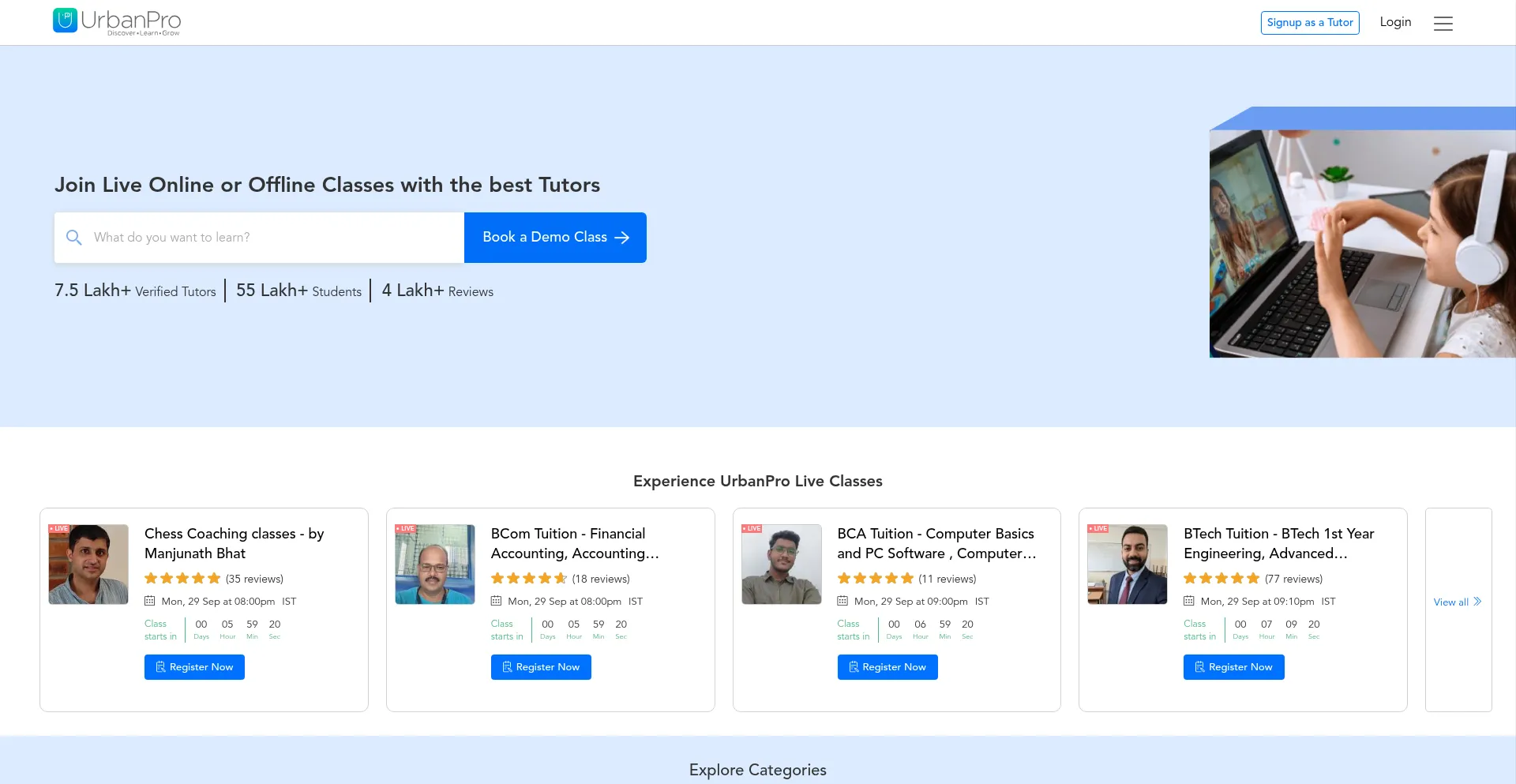 Urbanpro.com Screenshot
