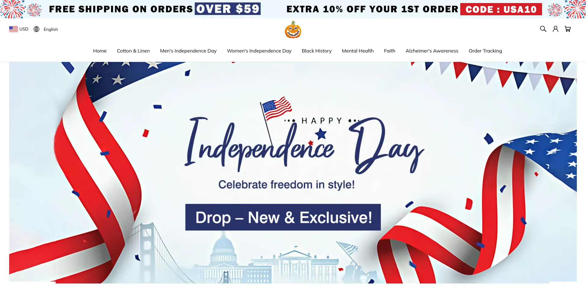 Website screenshot of Usafestivaltees.com