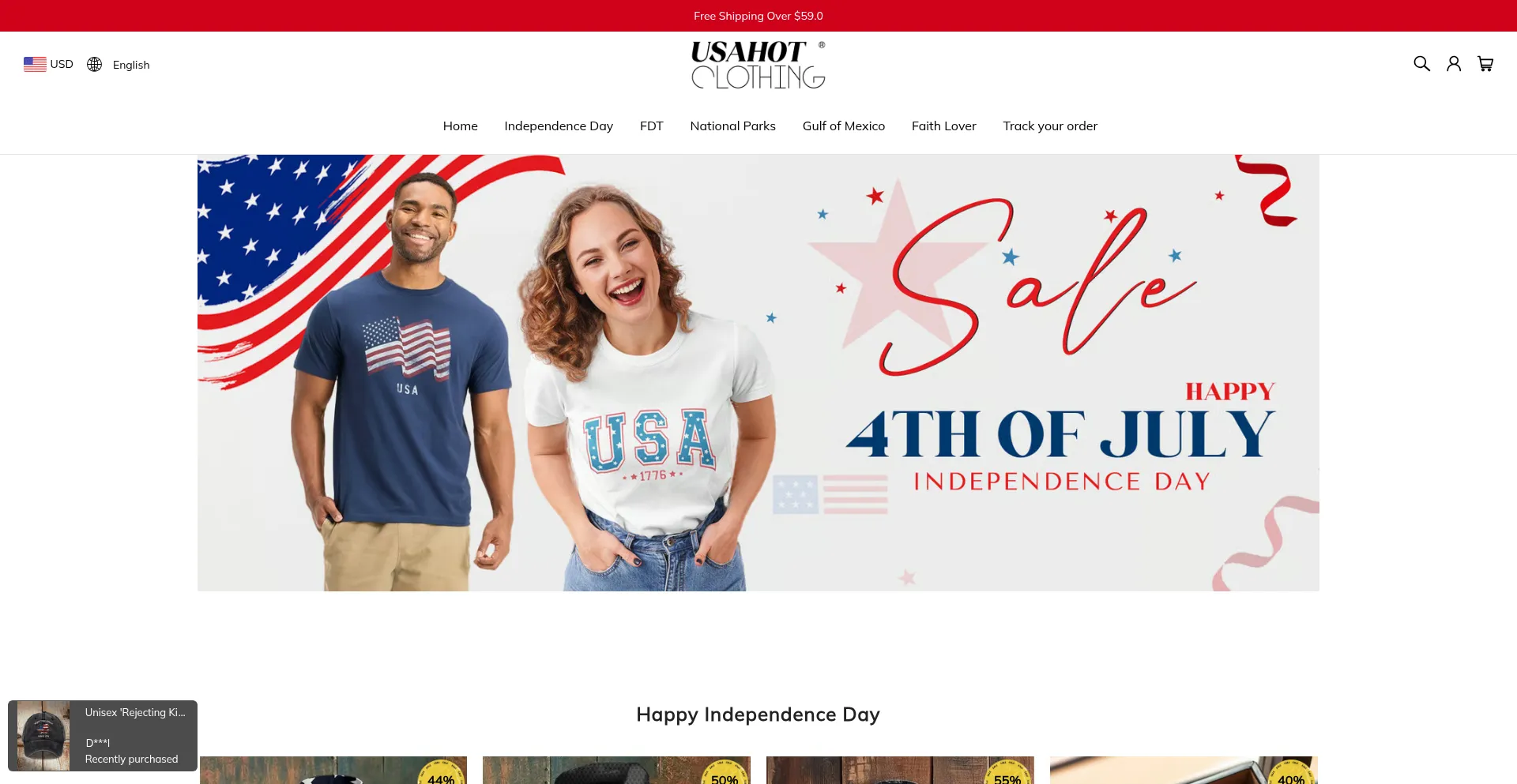 Website screenshot of Usahotclothing.com