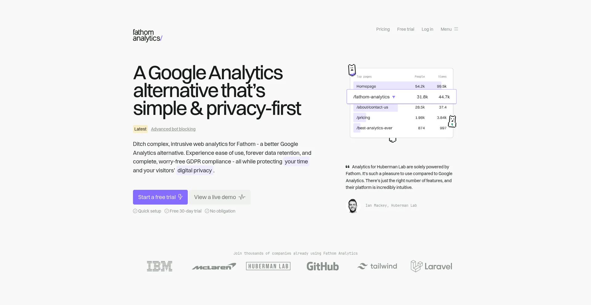 Website screenshot of Usefathom.com
