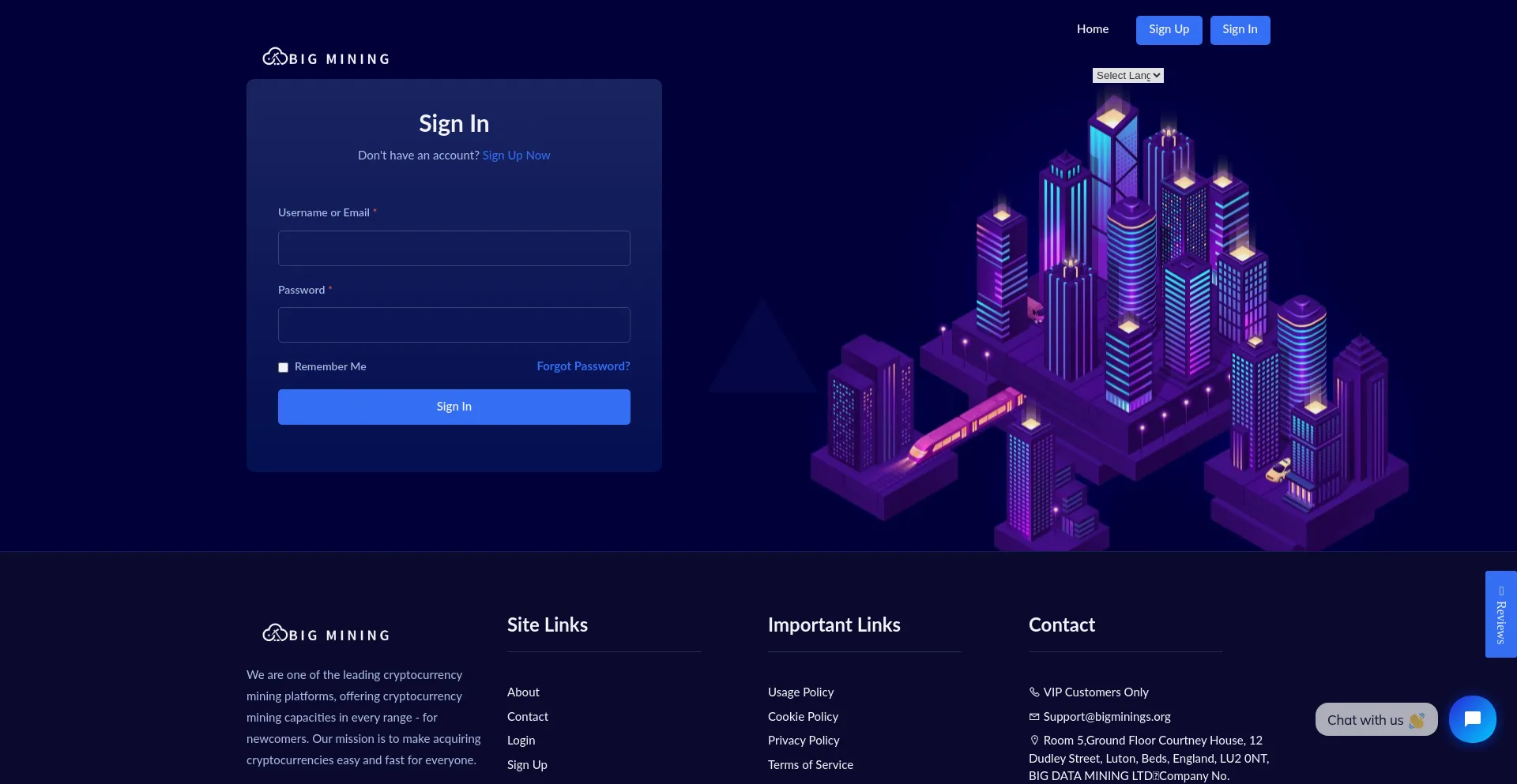 Website screenshot of User.bigminings.org