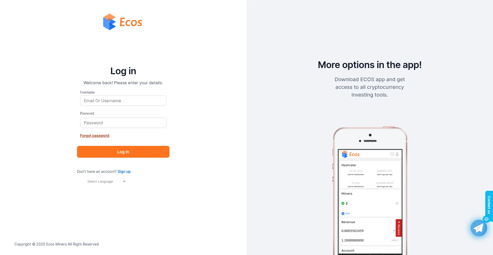 Website screenshot of User.ecosminers.net