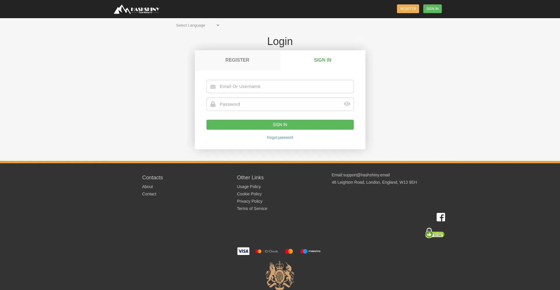 Website screenshot of User.hashshiny.org