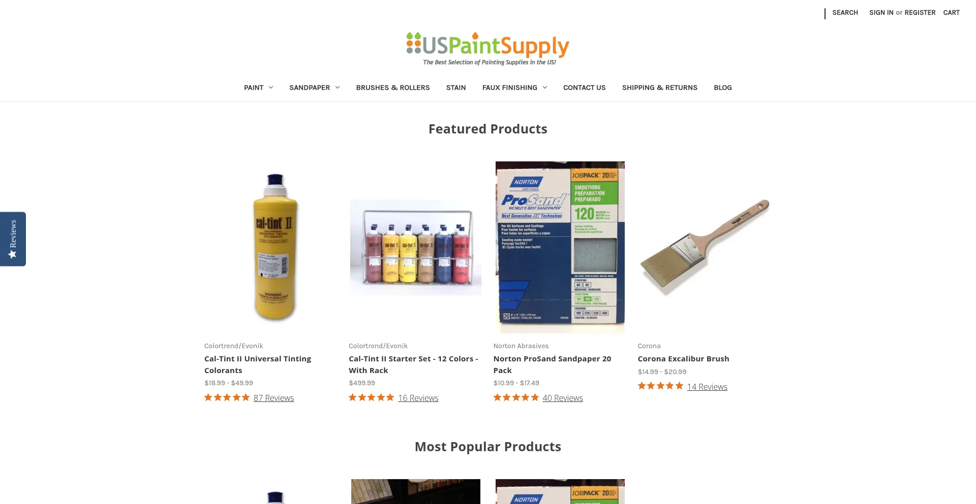 Website screenshot of Uspaintsupply.com