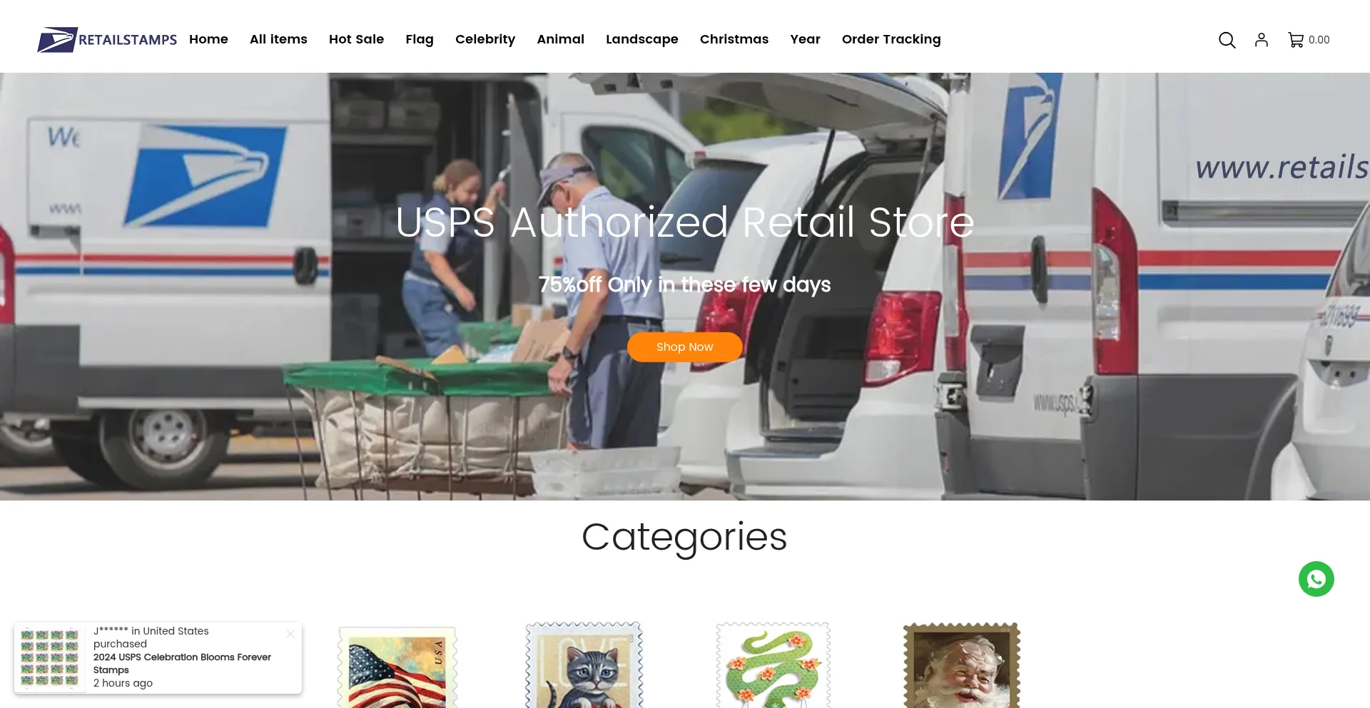 Website screenshot of Usstampsfactory.com