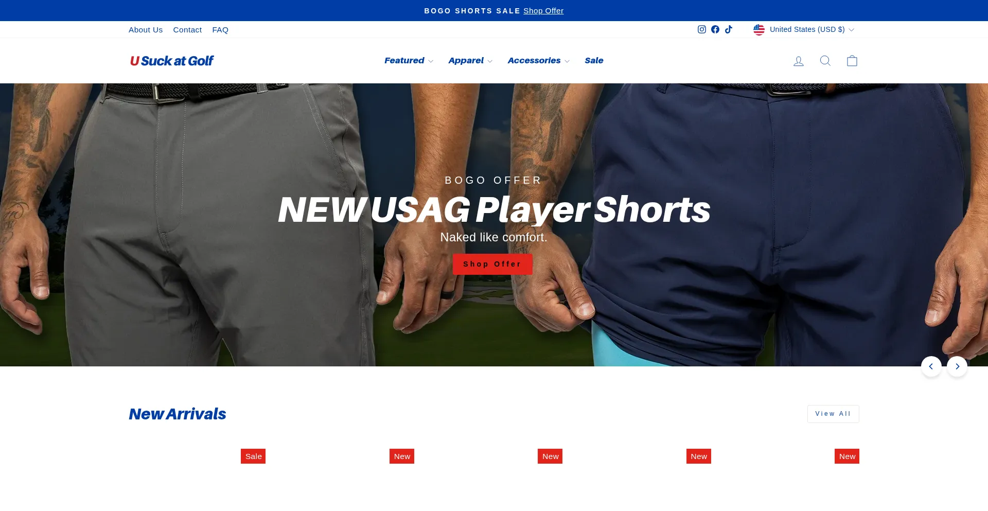 Website screenshot of Usuckatgolf.com